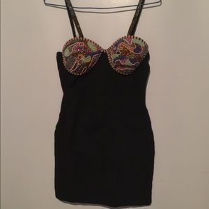 Beaded detail black bodycon dress